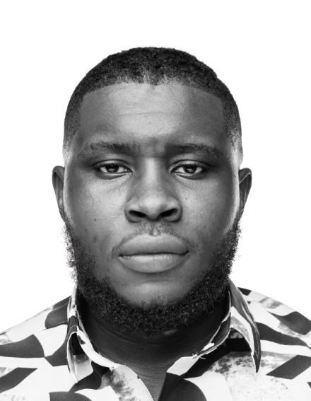 Onyebuchi Okonkwo, known as Flair Buchi. Black and white portrait.